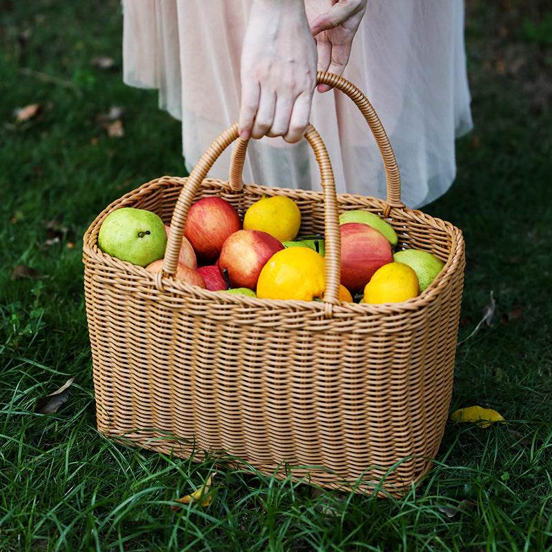 Shopping Basket Plastic Woven Basket Literary Fan - Mubimart