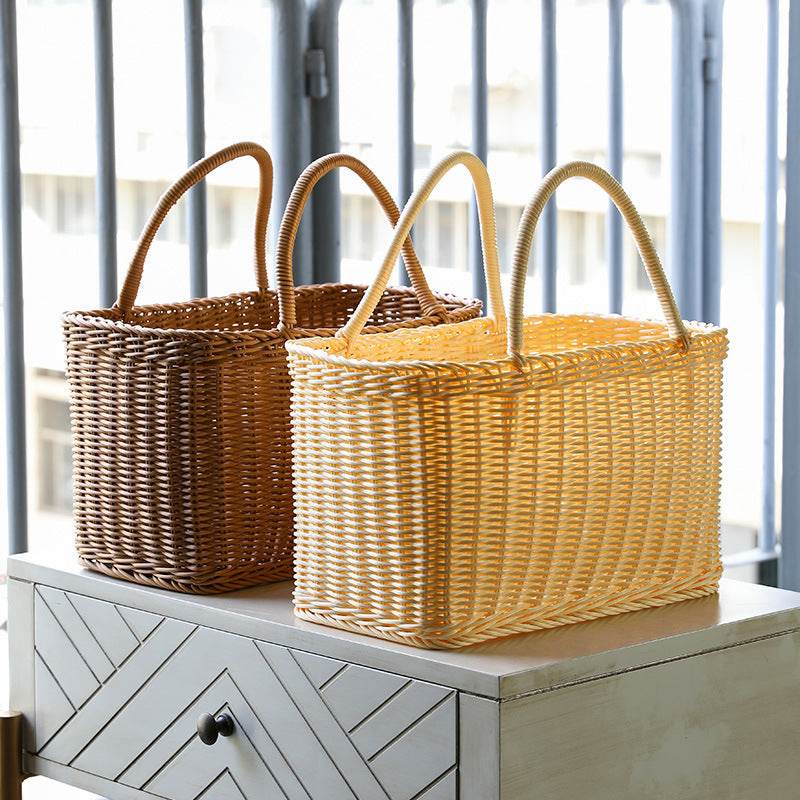 Shopping Basket Plastic Woven Basket Literary Fan - Mubimart