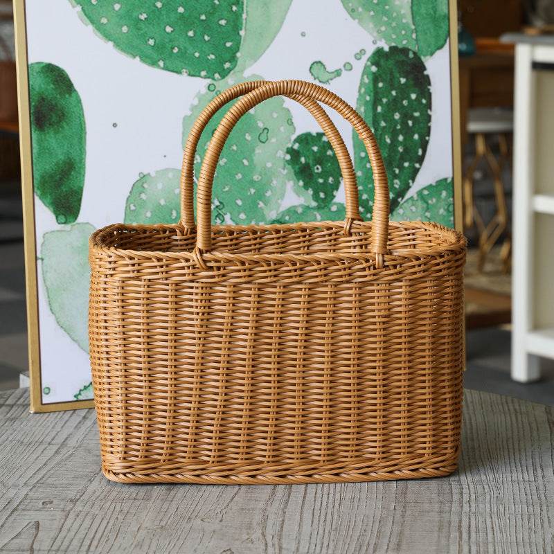Shopping Basket Plastic Woven Basket Literary Fan - Mubimart
