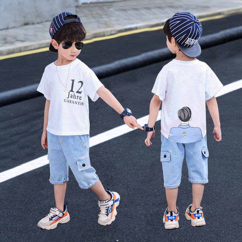 Short-sleeved T-shirt Boy Western Style Two-piece Suit, Big Boy Trend - Mubimart