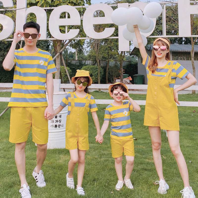 Short-sleeved T-shirt New Mother-daughter Mother-child Family Of Three And Four Overalls - Mubimart