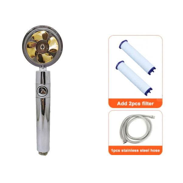 Shower Head Water Saving Flow 360 Degrees Rotating With Small Fan ABS Rain High Pressure Spray Nozzle Bathroom Accessories - Mubimart