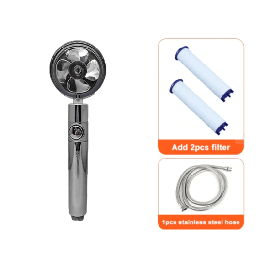 Shower Head Water Saving Flow 360 Degrees Rotating With Small Fan ABS Rain High Pressure Spray Nozzle Bathroom Accessories - Mubimart