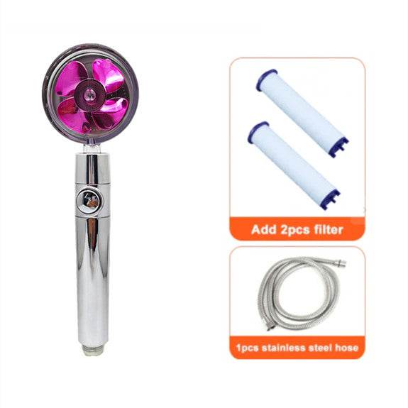 Shower Head Water Saving Flow 360 Degrees Rotating With Small Fan ABS Rain High Pressure Spray Nozzle Bathroom Accessories - Mubimart
