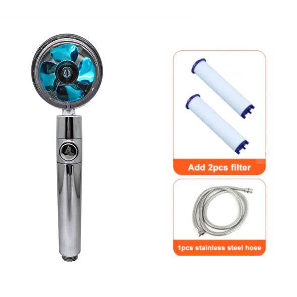 Shower Head Water Saving Flow 360 Degrees Rotating With Small Fan ABS Rain High Pressure Spray Nozzle Bathroom Accessories - Mubimart
