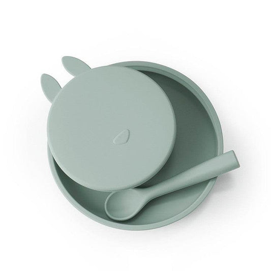 Silicone Baby Dinner Plate Complementary Food Rabbit Bowl Three-piece Set - Mubimart