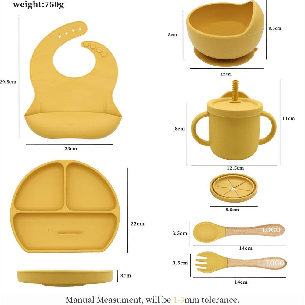 Silicone Kids Bib Bowl Dinner Plate Mat Spoon Fork Set - Mubimart
