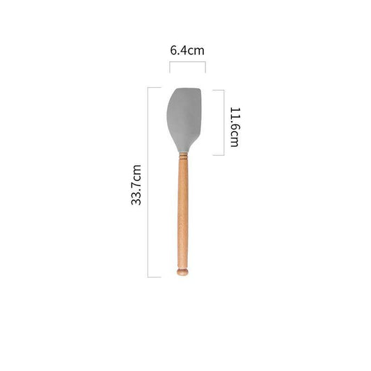 Silicone spatula spatula wooden handle oil brush - Mubimart