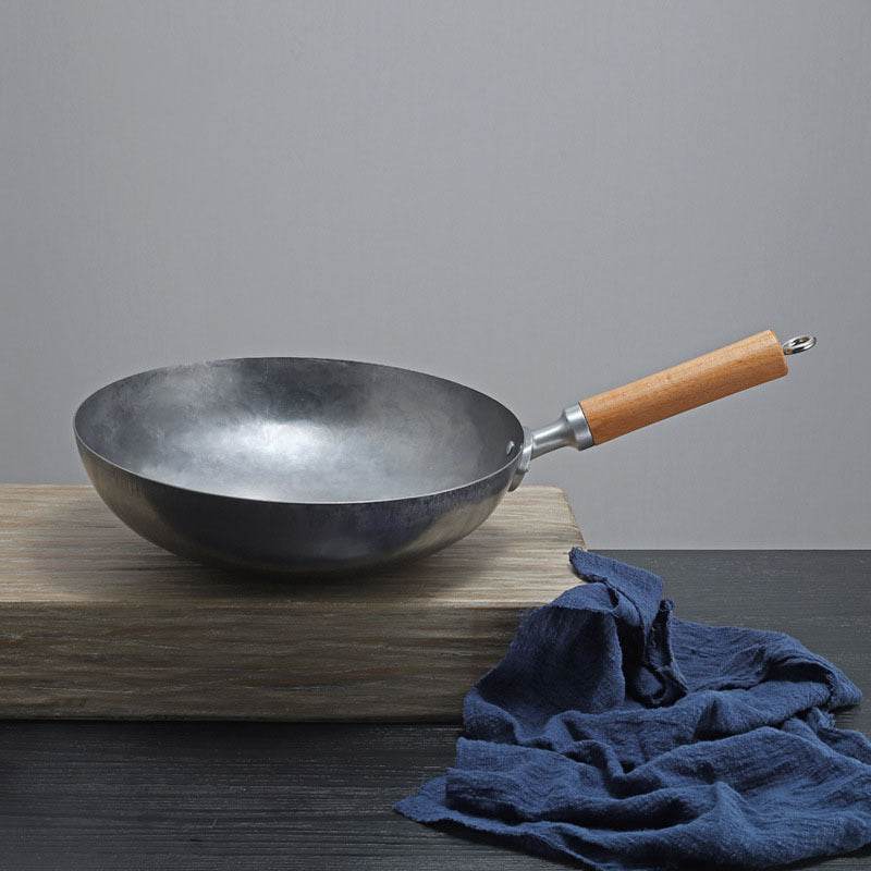 Silver White Handmade Iron Pan Old-fashioned Iron Pan Household Lightweight Carbon Steel Wok Uncoated Non-stick Pan - Mubimart