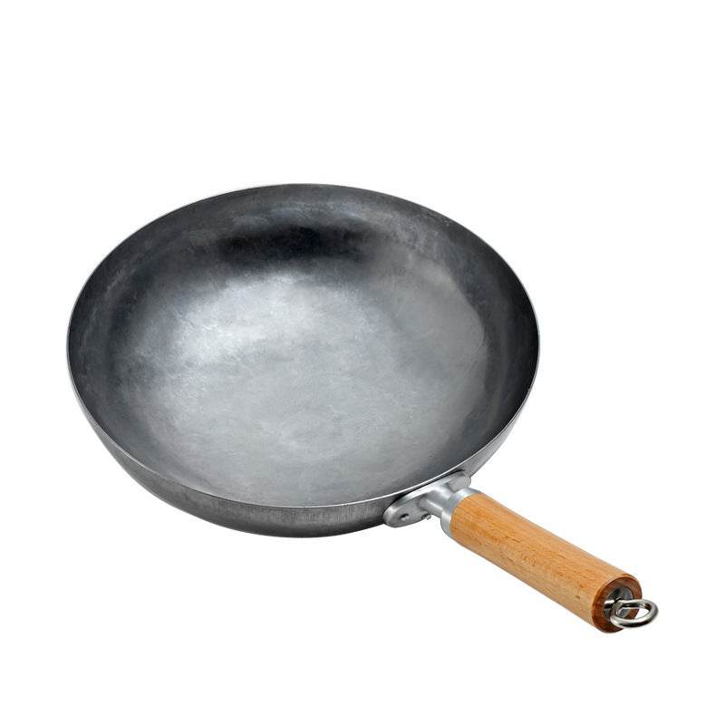 Silver White Handmade Iron Pan Old-fashioned Iron Pan Household Lightweight Carbon Steel Wok Uncoated Non-stick Pan - Mubimart