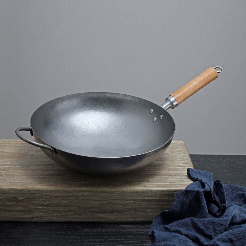 Silver White Handmade Iron Pan Old-fashioned Iron Pan Household Lightweight Carbon Steel Wok Uncoated Non-stick Pan - Mubimart