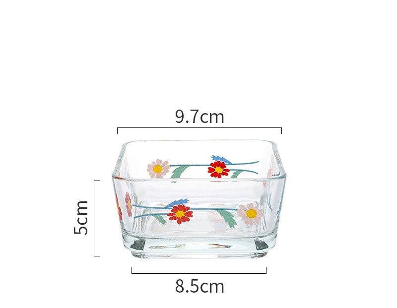 Small Square Glass Bowl Household Dessert Bowl Salad Bowl Trace Gold Snack Bowl - Mubimart