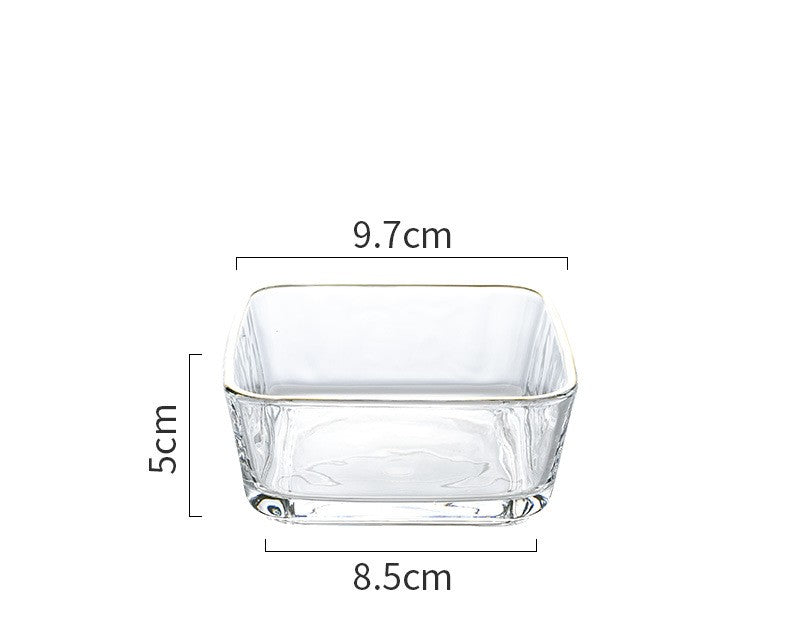 Small Square Glass Bowl Household Dessert Bowl Salad Bowl Trace Gold Snack Bowl - Mubimart -  