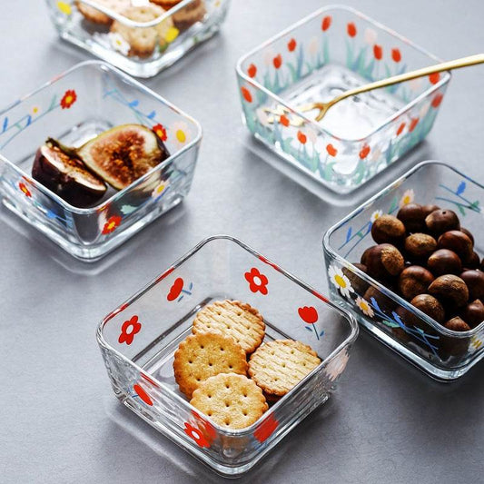 Small Square Glass Bowl Household Dessert Bowl Salad Bowl Trace Gold Snack Bowl - Mubimart