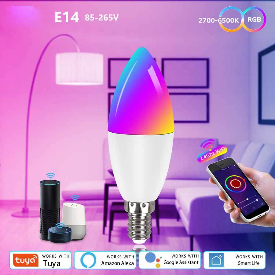 Smart WifI Led Lamp E14 RGB CW WW Led Bulb Dimmable 85-265V Voice Control Light Bulbs Alexa Google Home For Home Decorative - Mubimart