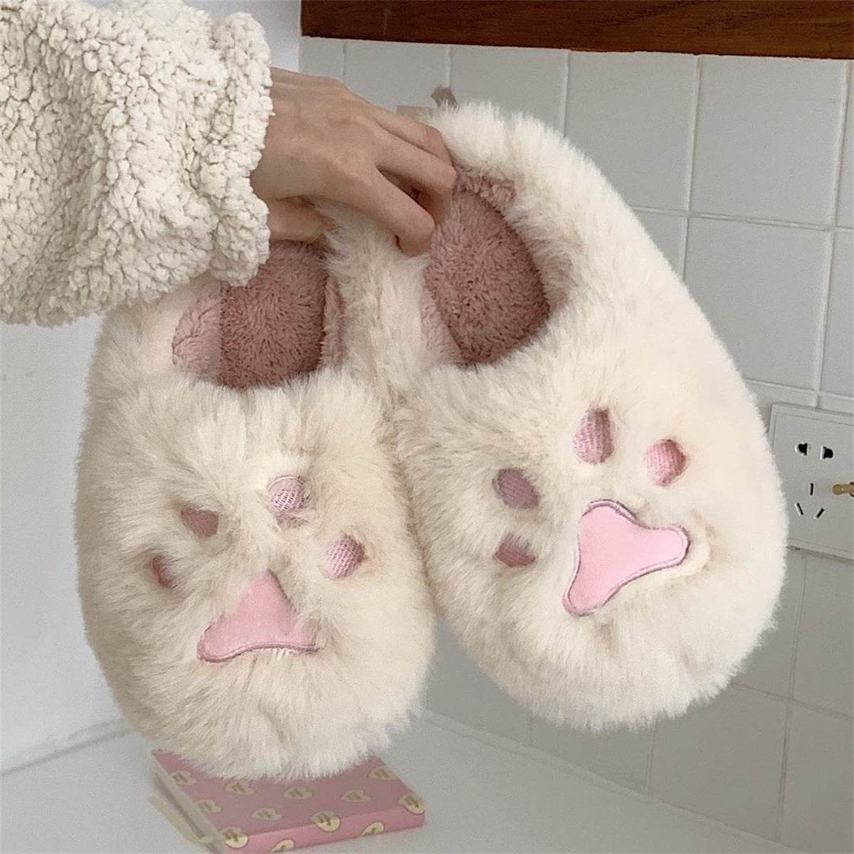 Soft Cat Paw Warm Cotton Slippers - Mubimart
