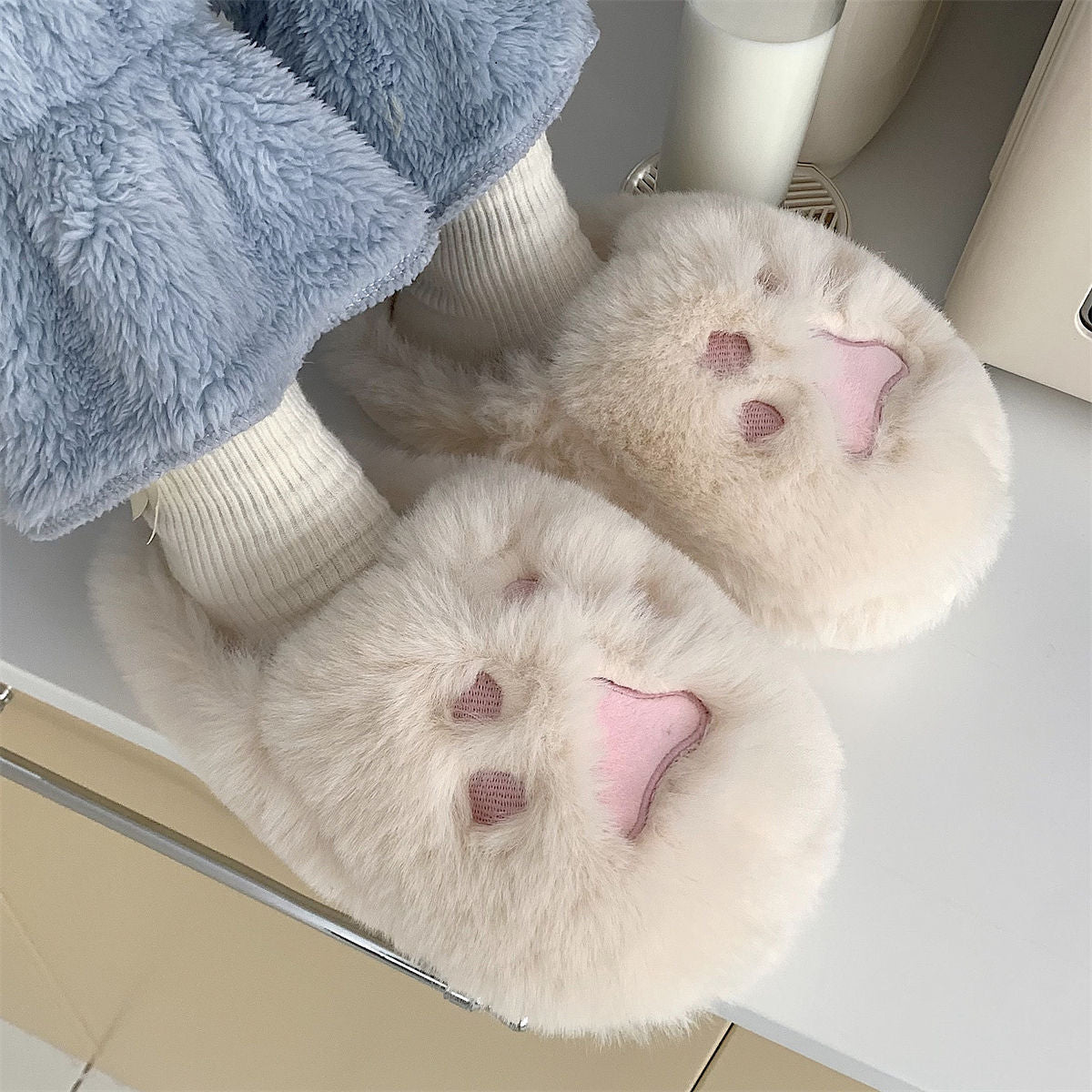 Soft Cat Paw Warm Cotton Slippers - Mubimart -  