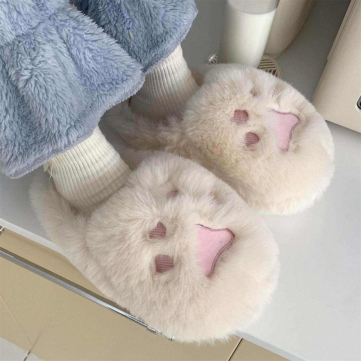 Soft Cat Paw Warm Cotton Slippers - Mubimart