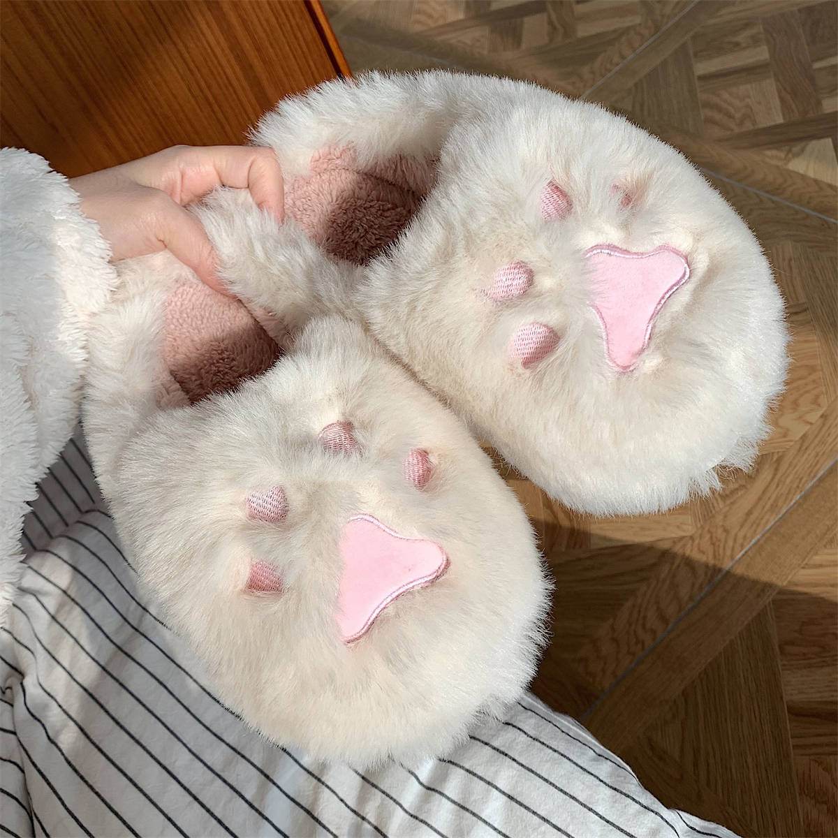 Soft Cat Paw Warm Cotton Slippers - Mubimart