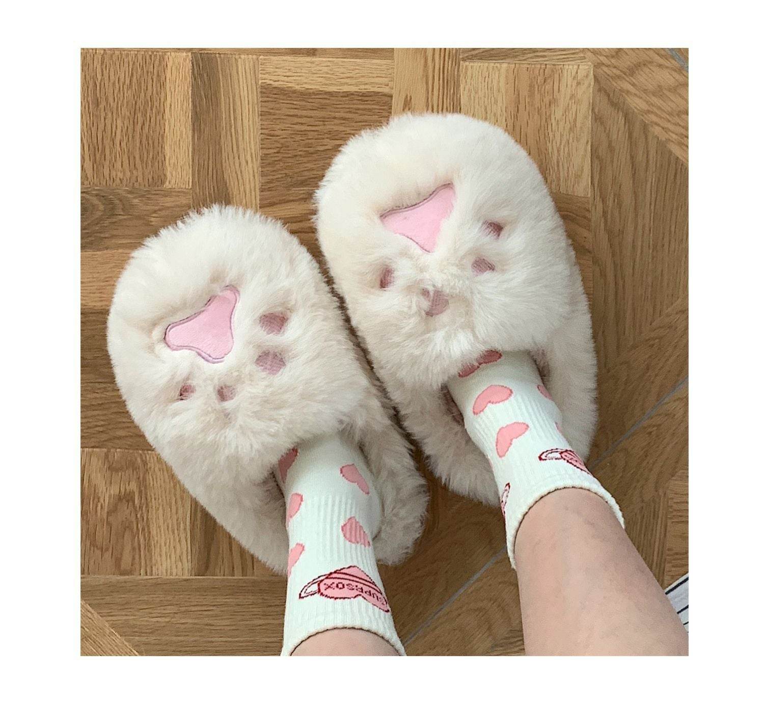 Soft Cat Paw Warm Cotton Slippers - Mubimart