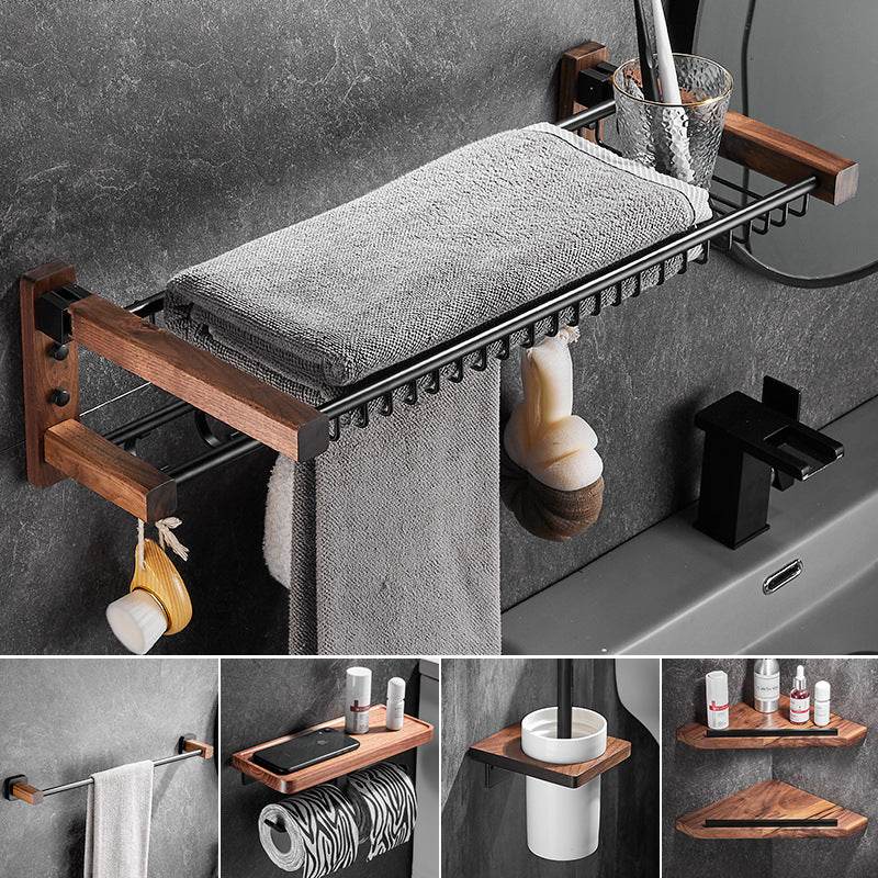 Solid Wood Collapsible Shelf Bathroom Set - Mubimart