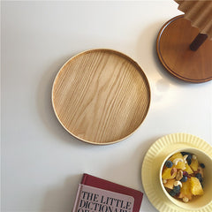 Solid Wood Tray Round Storage Tray Fruit Tray Desktop Storage One-Person Food Tray - Mubimart -  