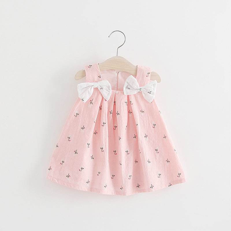 Solid color bow bow floral print halter skirt - Mubimart
