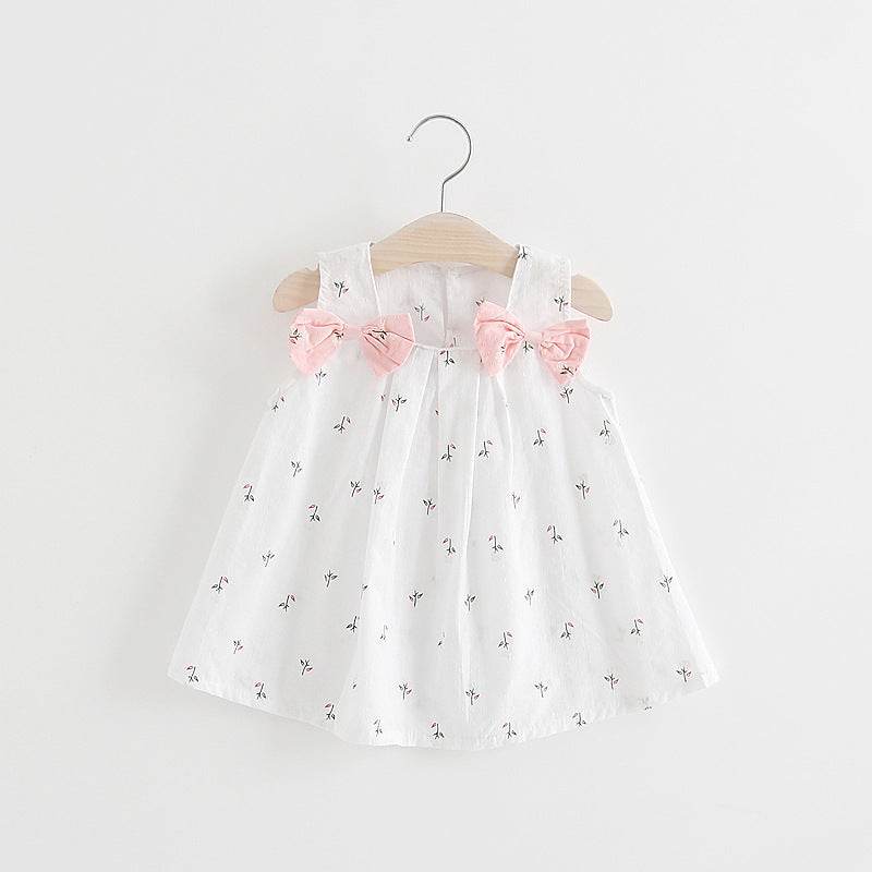 Solid color bow bow floral print halter skirt - Mubimart