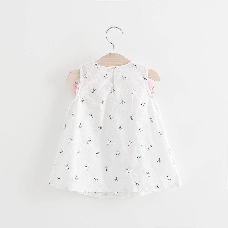 Solid color bow bow floral print halter skirt - Mubimart