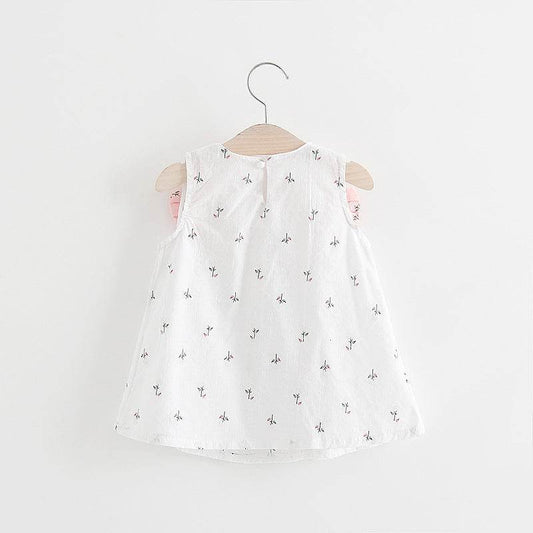 Solid color bow bow floral print halter skirt - Mubimart