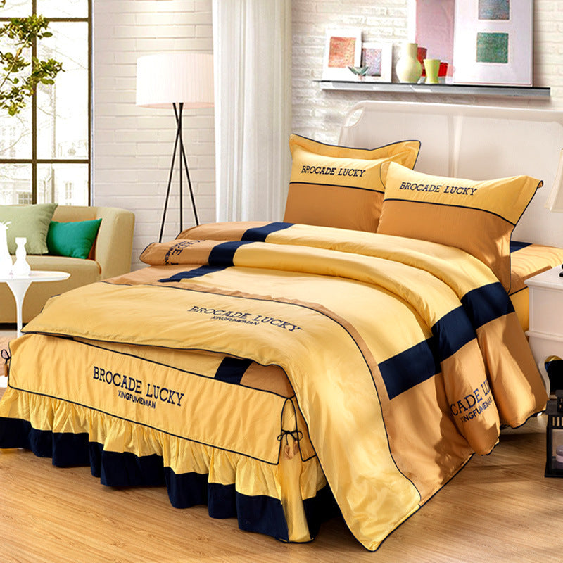 Solid color cotton bed skirt set of four - Mubimart -  