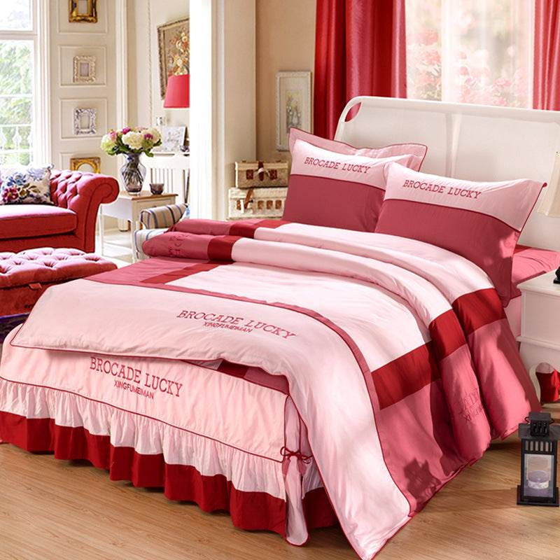 Solid color cotton bed skirt set of four - Mubimart