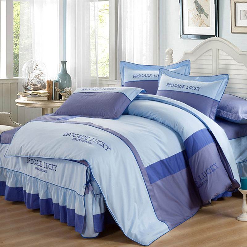 Solid color cotton bed skirt set of four - Mubimart