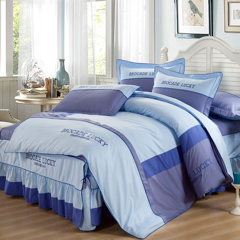 Solid color cotton bed skirt set of four - Mubimart -  