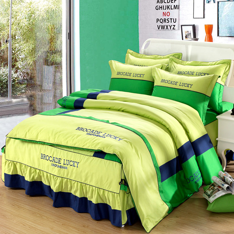 Solid color cotton bed skirt set of four - Mubimart -  