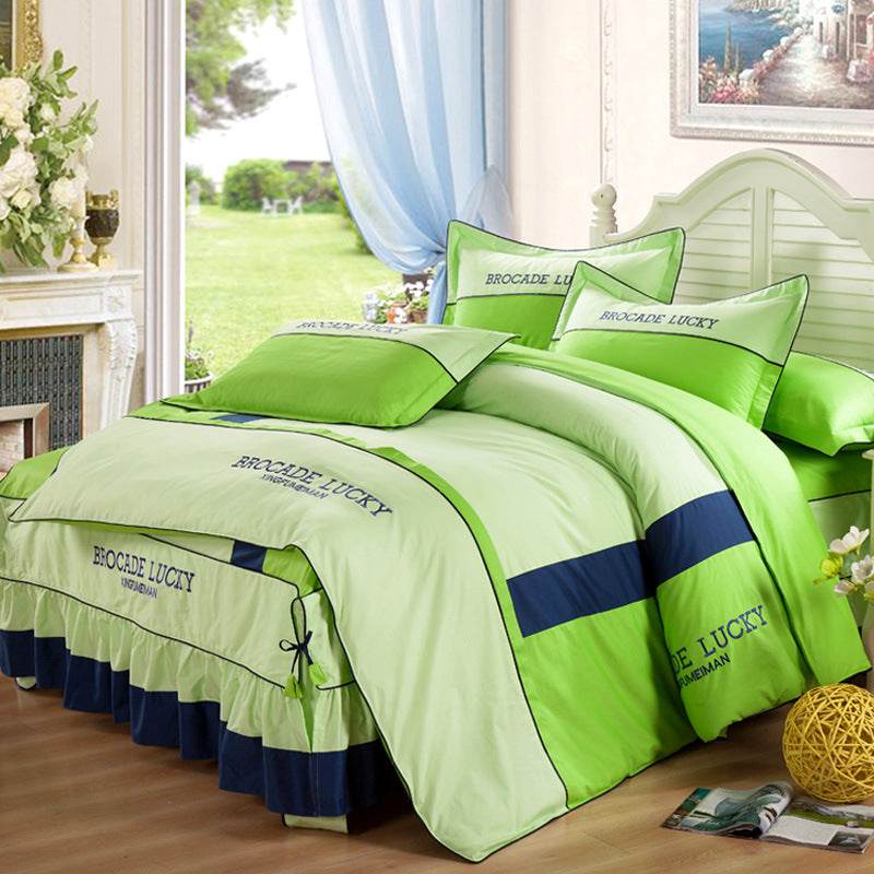 Solid color cotton bed skirt set of four - Mubimart