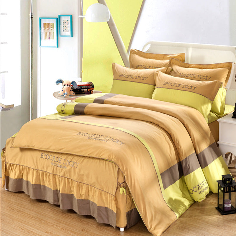 Solid color cotton bed skirt set of four - Mubimart -  