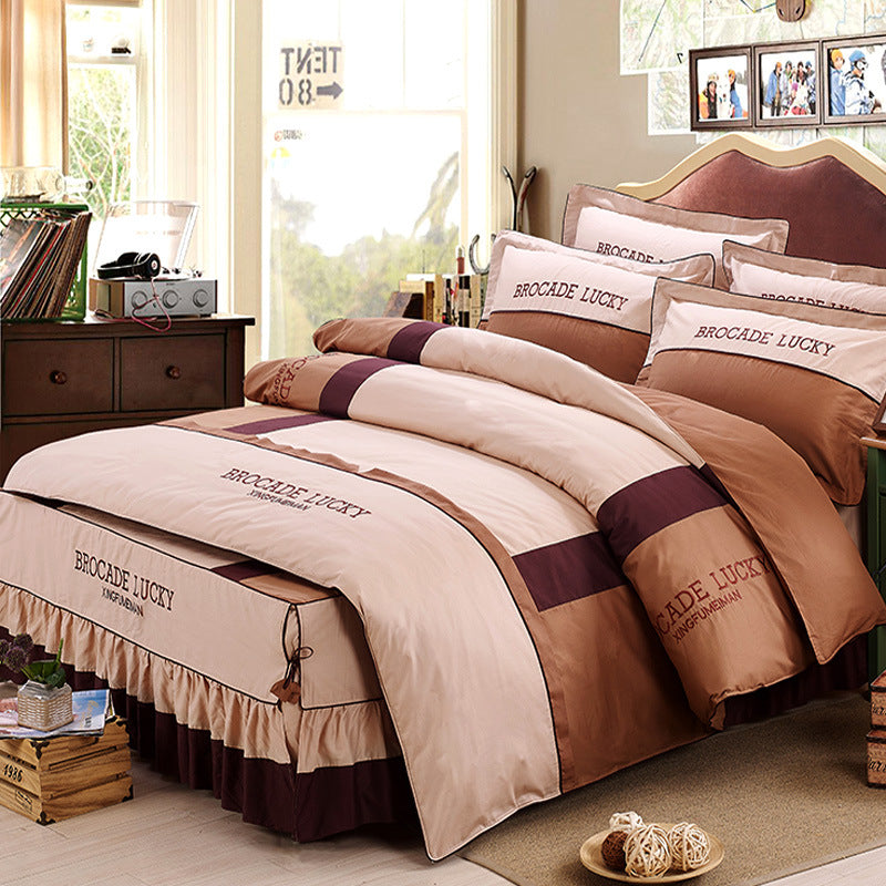 Solid color cotton bed skirt set of four - Mubimart -  