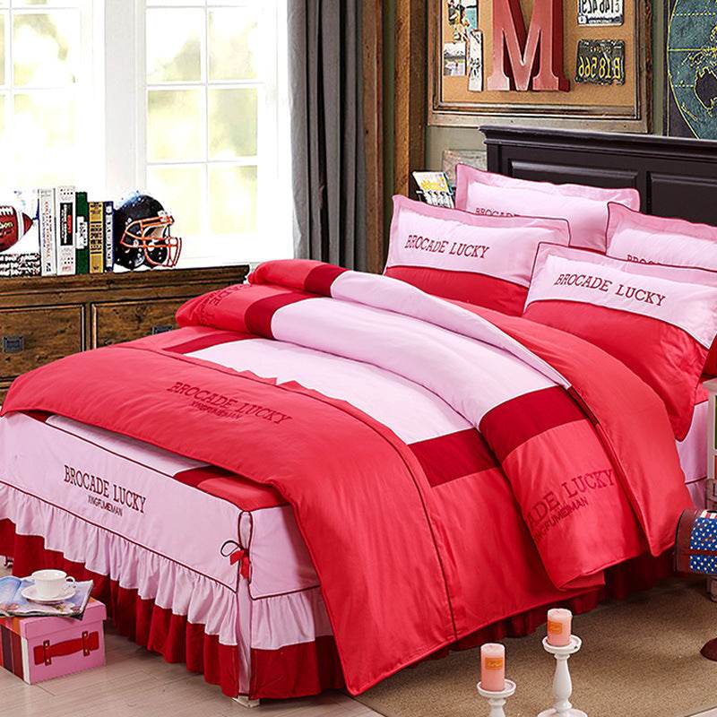 Solid color cotton bed skirt set of four - Mubimart