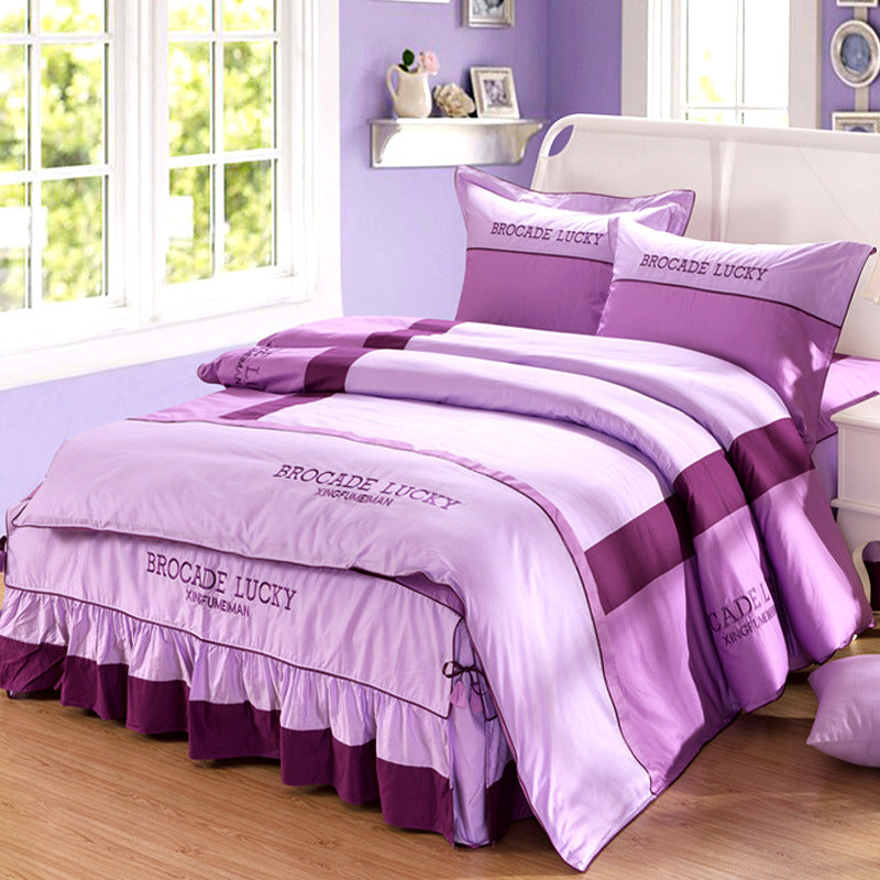 Solid color cotton bed skirt set of four - Mubimart -  