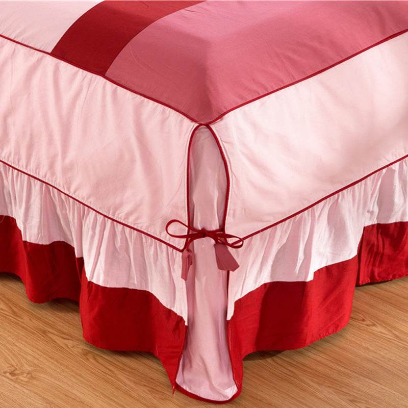 Solid color cotton bed skirt set of four - Mubimart