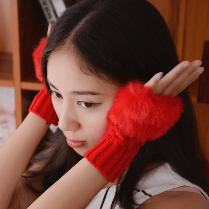 Solid color gloves winter plush wool warm gloves half finger gloves - Mubimart