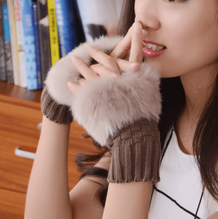 Solid color gloves winter plush wool warm gloves half finger gloves - Mubimart