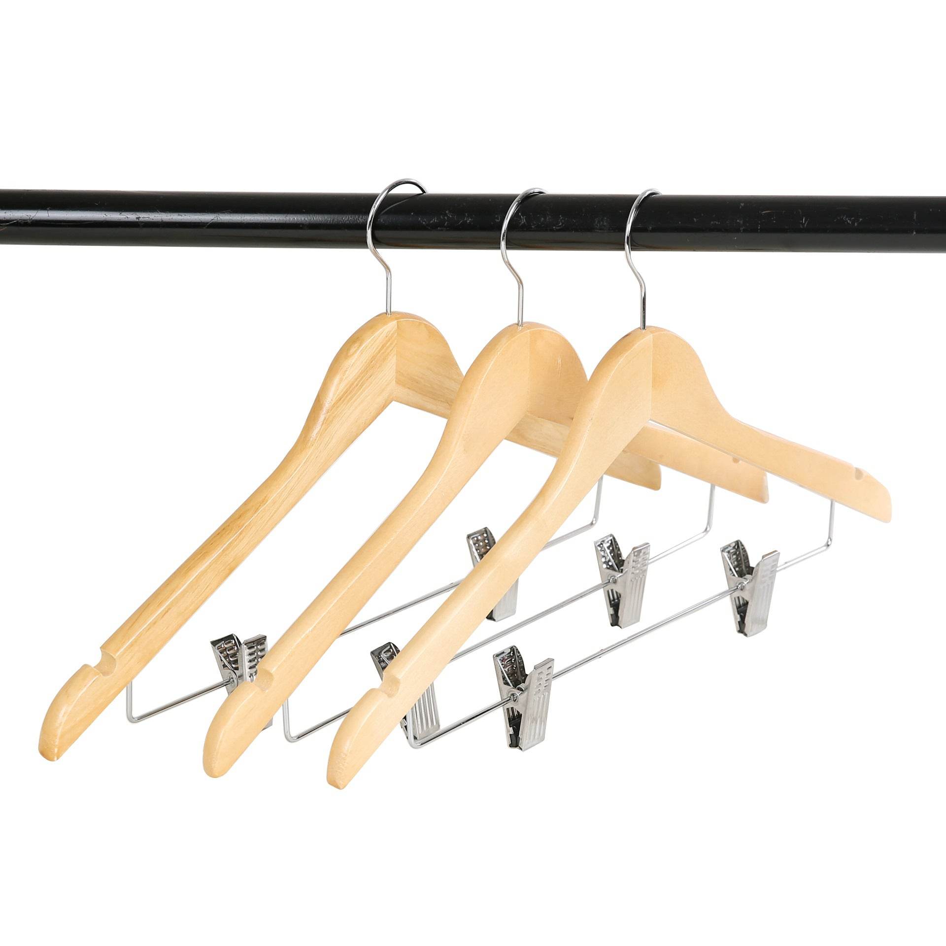 Solid wood hanger with pants clip hanger pants hanger - Mubimart