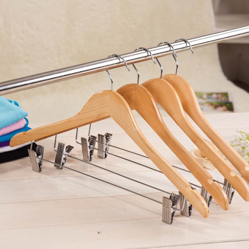 Solid wood hanger with pants clip hanger pants hanger - Mubimart
