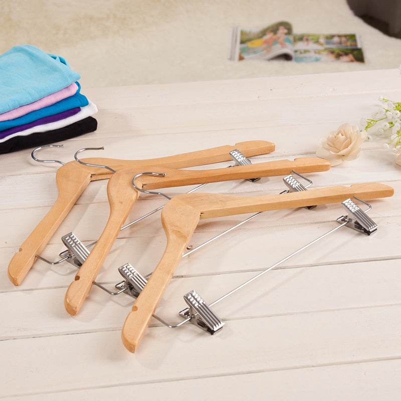 Solid wood hanger with pants clip hanger pants hanger - Mubimart