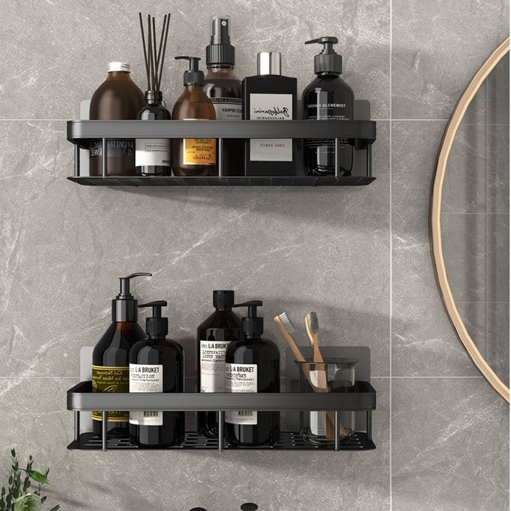 Space Aluminum Shelf Bathroom Black Rectangular Wall Hanging Kitchen And Bathroom Dual-use Shelf - Mubimart