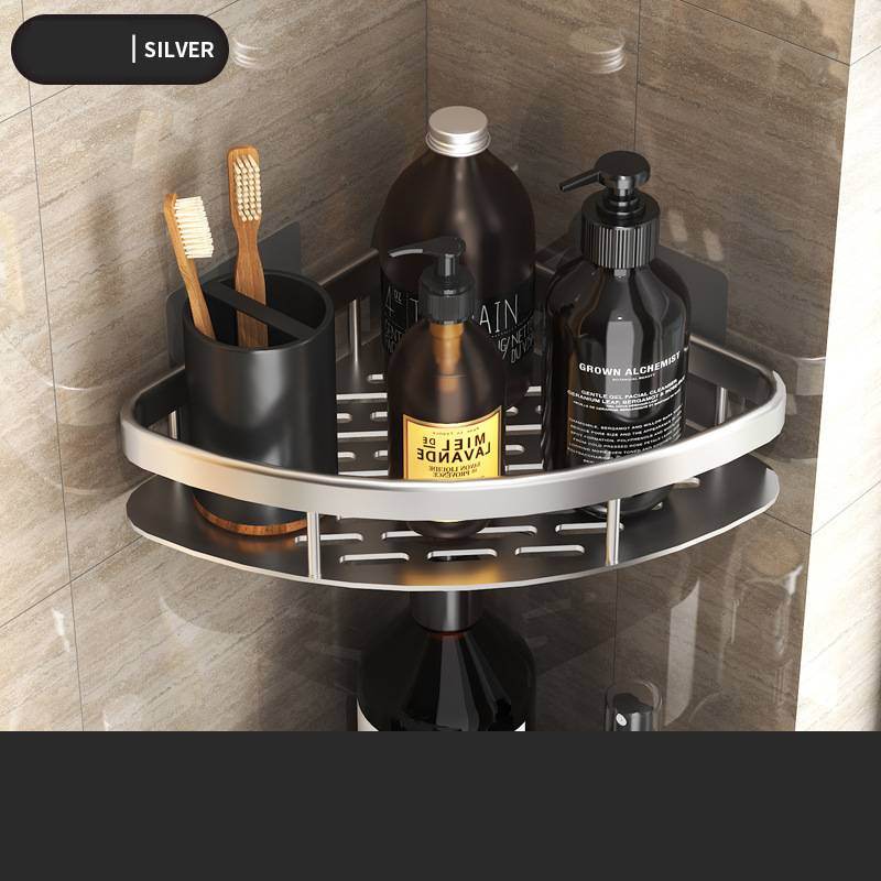 Space Aluminum Shelf Bathroom Black Rectangular Wall Hanging Kitchen And Bathroom Dual-use Shelf - Mubimart