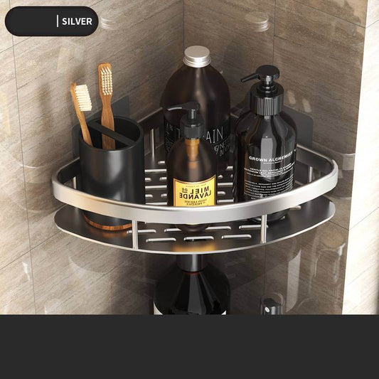 Space Aluminum Shelf Bathroom Black Rectangular Wall Hanging Kitchen And Bathroom Dual-use Shelf - Mubimart