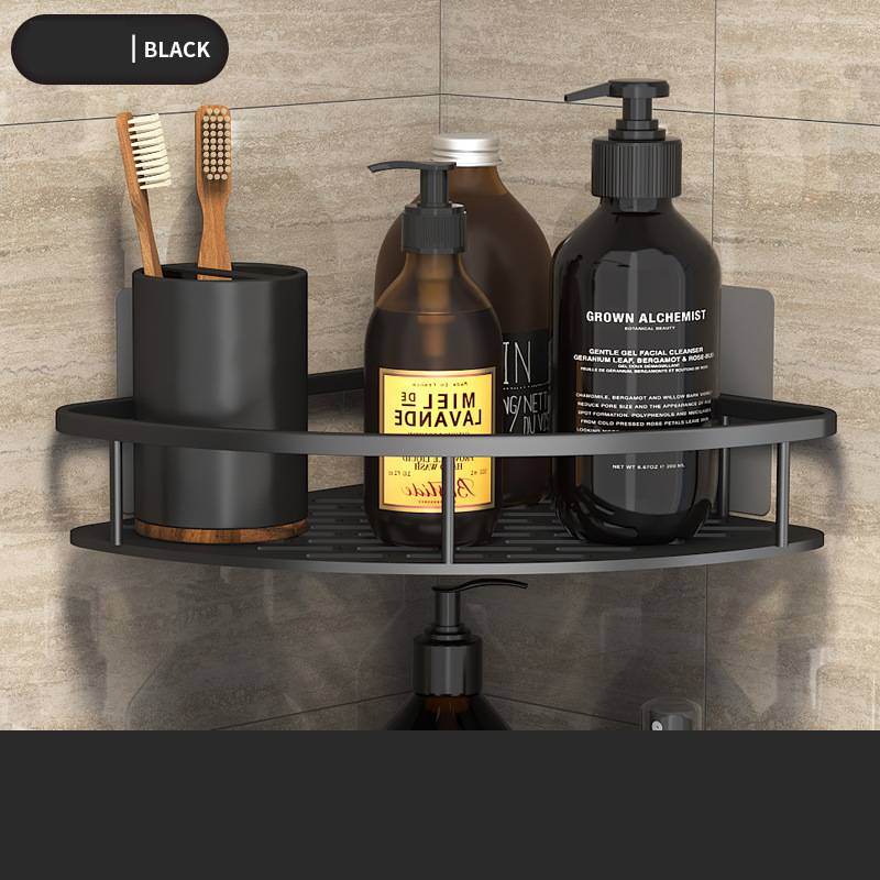 Space Aluminum Shelf Bathroom Black Rectangular Wall Hanging Kitchen And Bathroom Dual-use Shelf - Mubimart